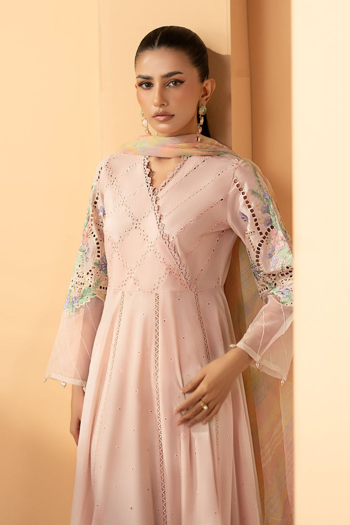 3 Piece Embroidered Dobby Lawn Suit in Pink