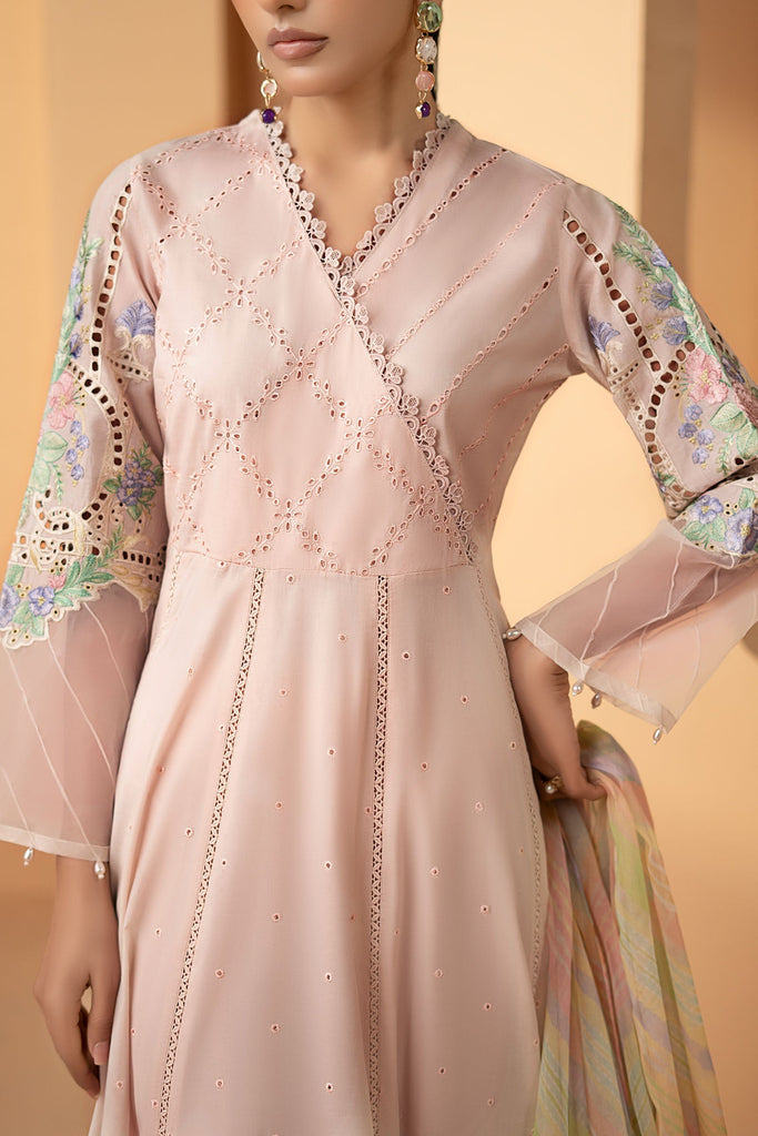3 Piece Embroidered Dobby Lawn Suit in Pink
