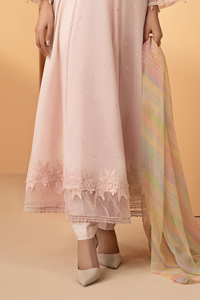 3 Piece Embroidered Dobby Lawn Suit in Pink