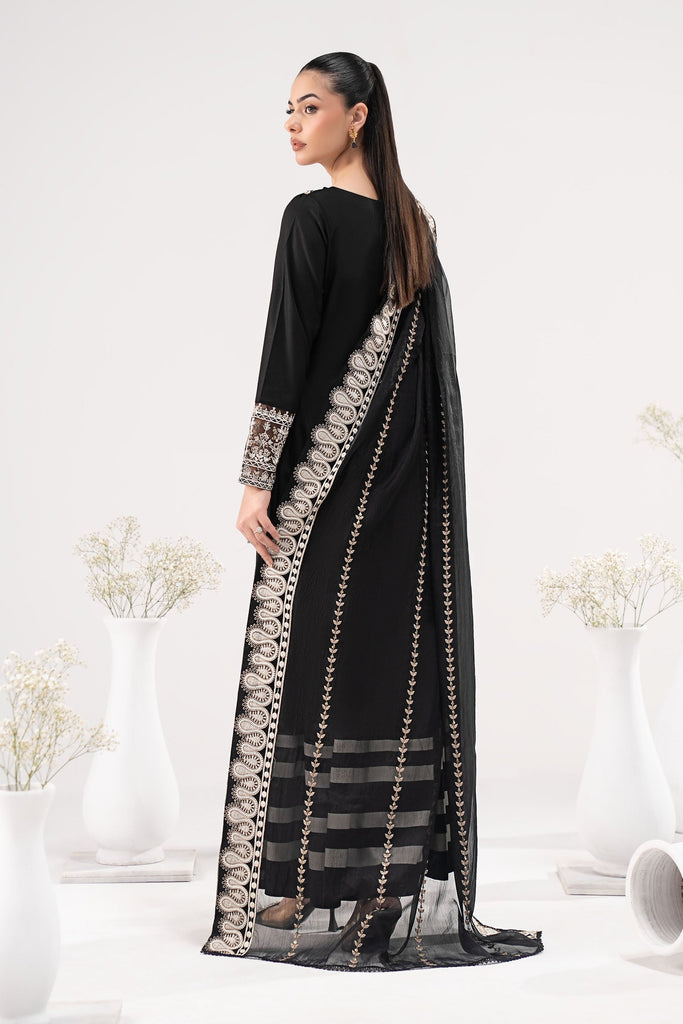 3 Piece Embroidered Linen Suit – Black