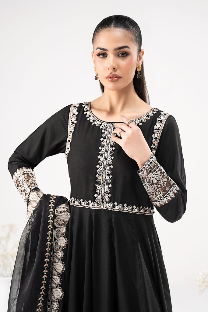 3 Piece Embroidered Linen Suit – Black