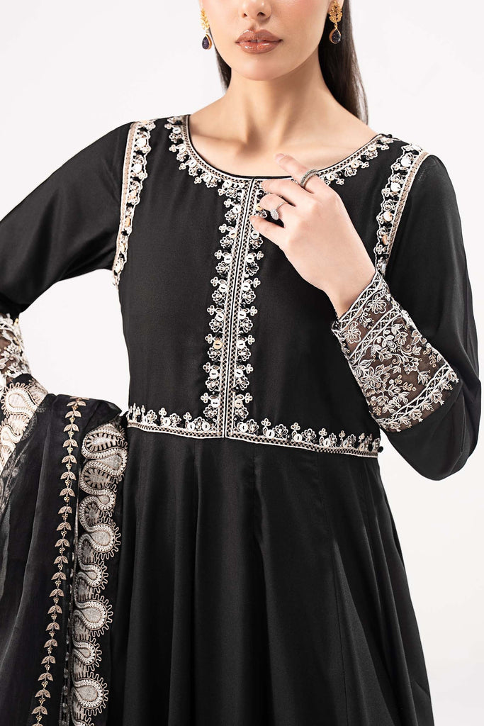 3 Piece Embroidered Linen Suit – Black