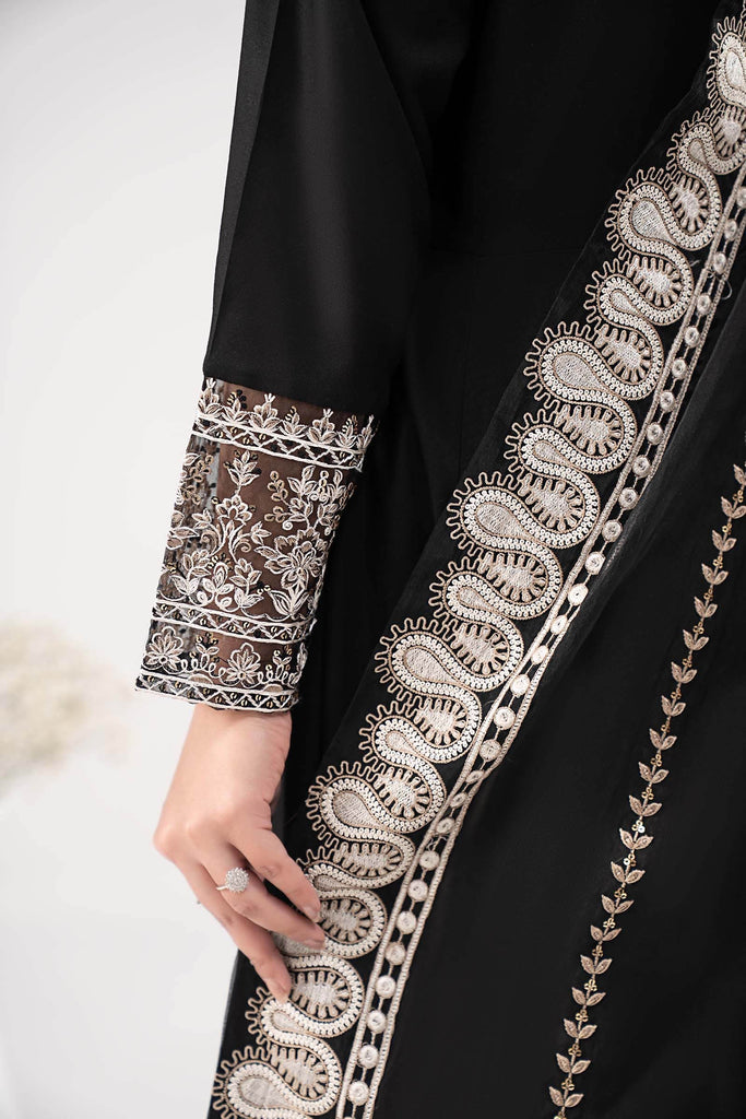 3 Piece Embroidered Linen Suit – Black