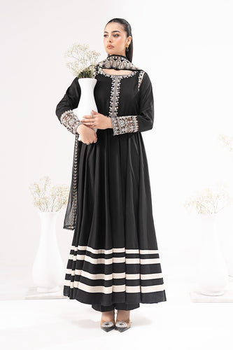 3 Piece Embroidered Linen Suit – Black