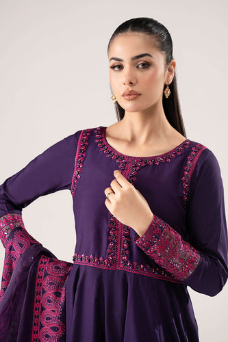 Purple Linen 3 Piece Embroidered Suit – Maria.B