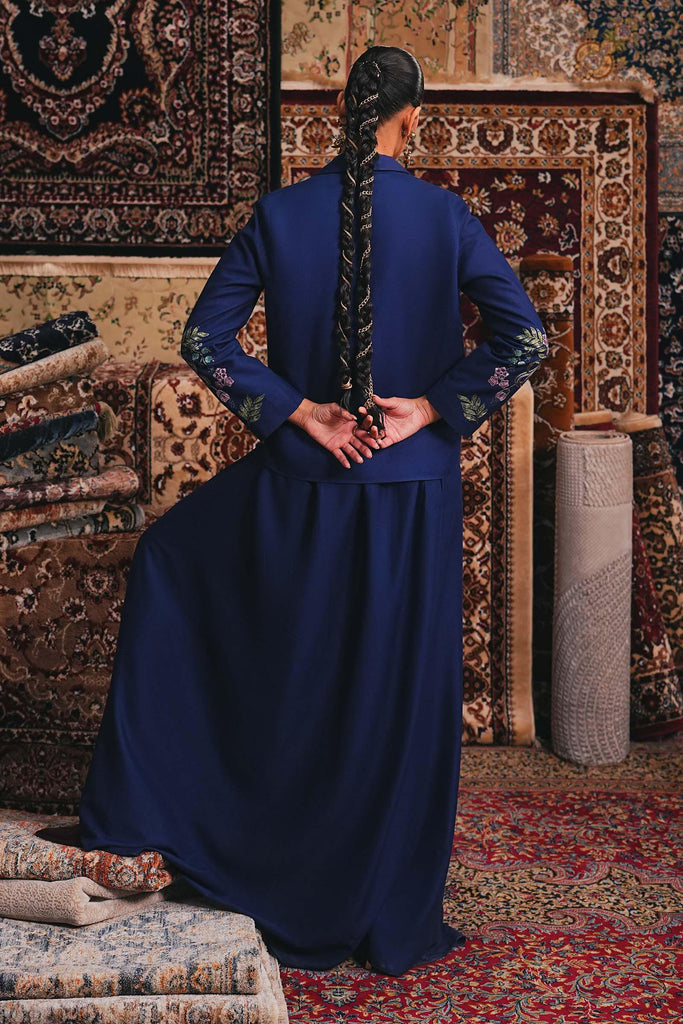 Embroidered Marina Twill Blazer Set in Blue
