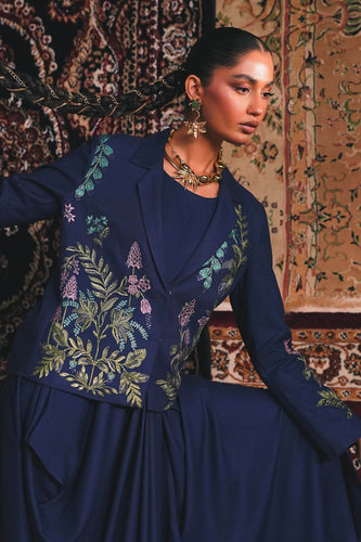 Embroidered Marina Twill Blazer Set in Blue