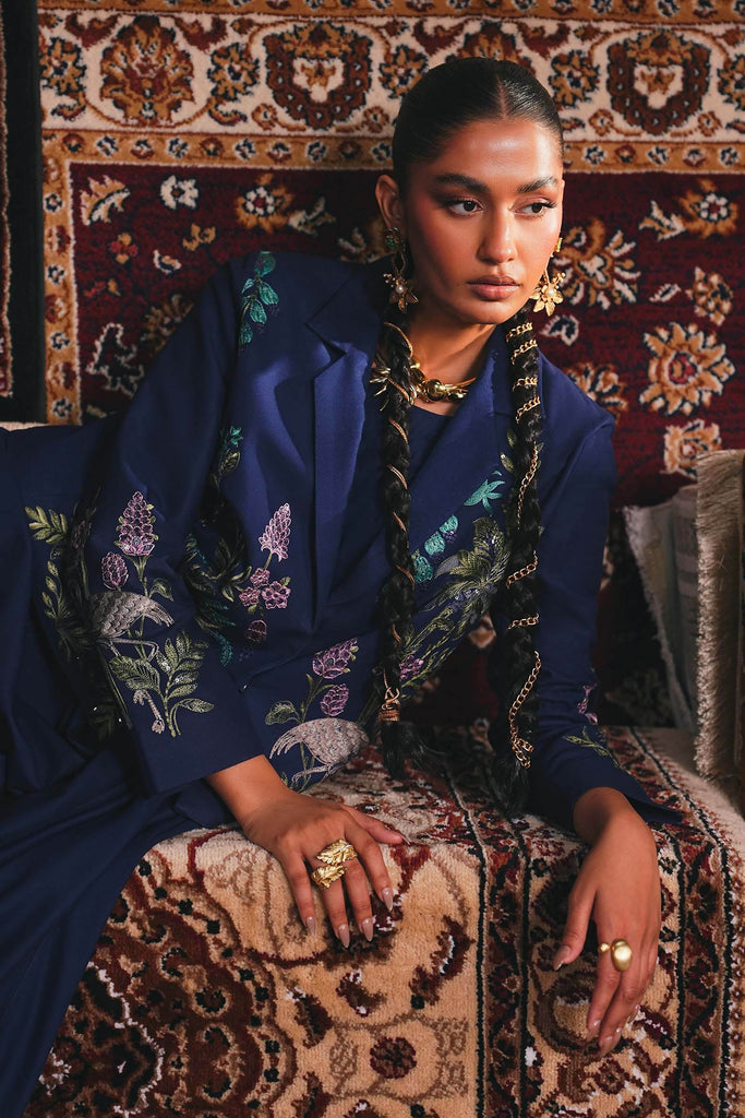 Embroidered Marina Twill Blazer Set in Blue
