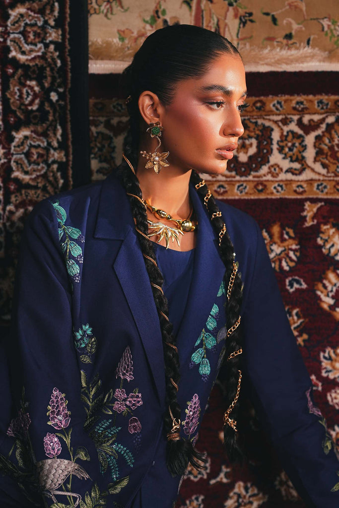 Embroidered Marina Twill Blazer Set in Blue