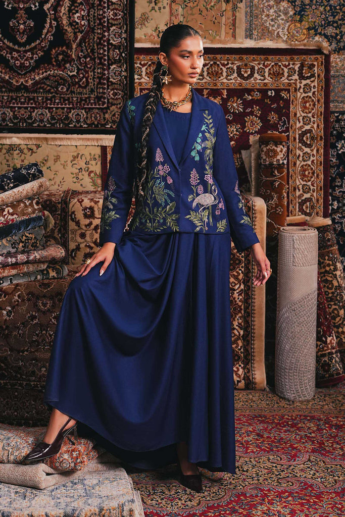 Embroidered Marina Twill Blazer Set in Blue