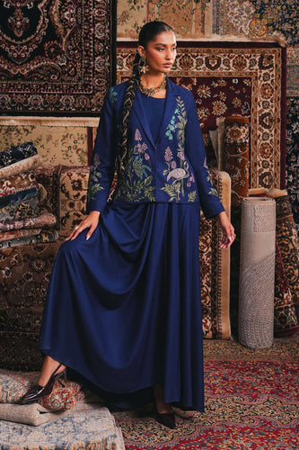 Embroidered Marina Twill Blazer Set in Blue