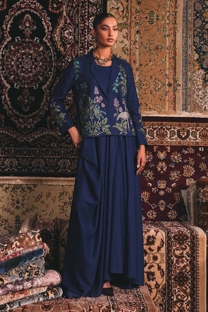 Embroidered Marina Twill Blazer Set in Blue