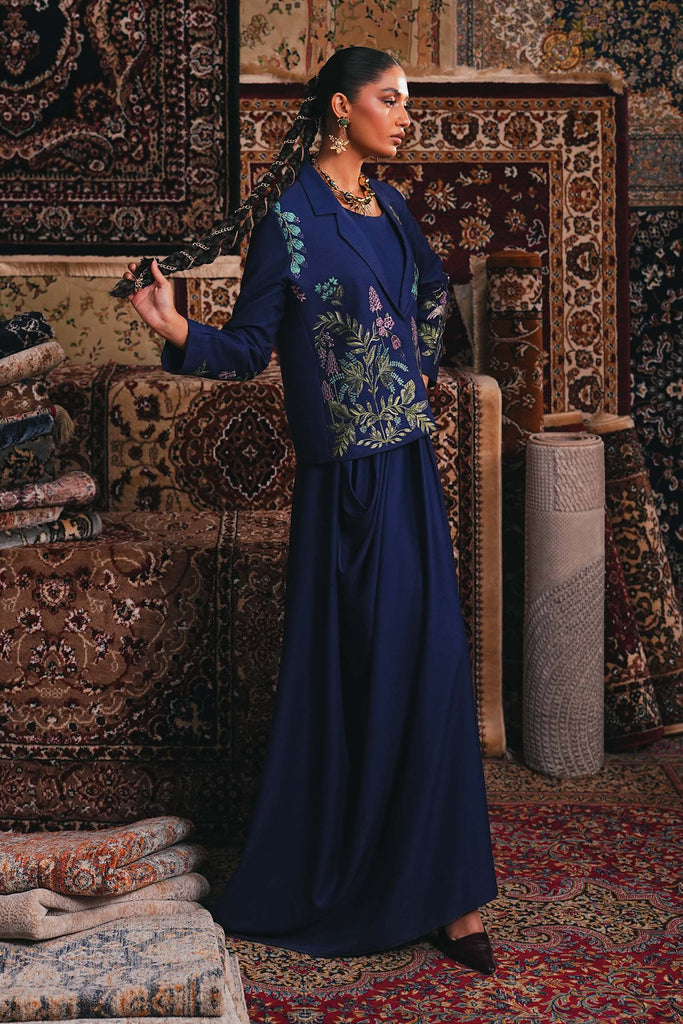 Embroidered Marina Twill Blazer Set in Blue