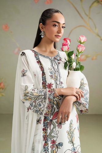 Embroidered Lawn Suit with Shalwar and Dupatta - Off-White