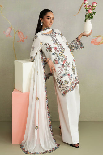 Embroidered Lawn Suit with Shalwar and Dupatta - Off-White