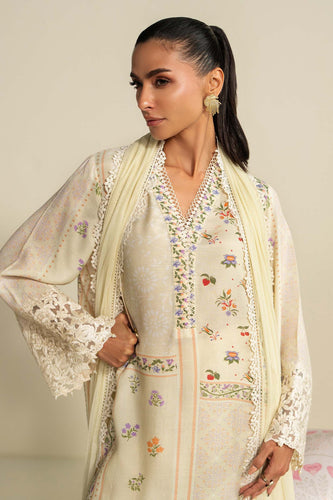 3 Piece Embroidered Raw Silk Suit in Yellow