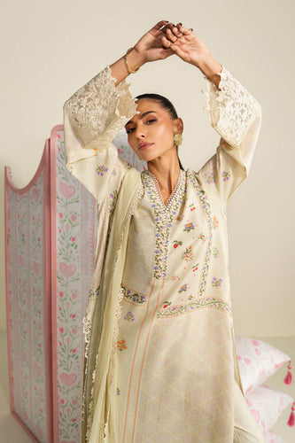 3 Piece Embroidered Raw Silk Suit in Yellow