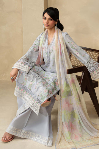 Dobby Lawn 3 Piece Embroidered Suit for Women - Blue