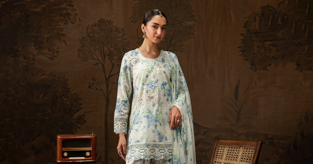White 3 Piece Embroidered Lawn Gharara Suit for Women