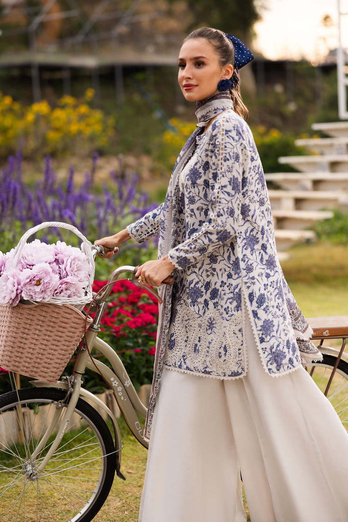 Maria.B Off White 3 Piece Embroidered Raw Silk Suit