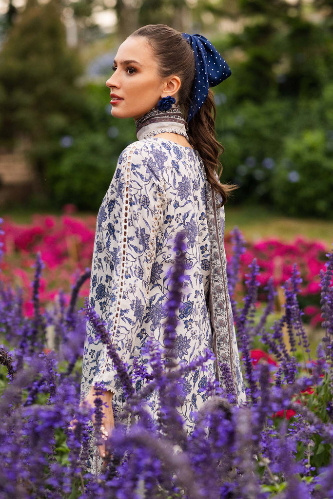 Maria.B Off White 3 Piece Embroidered Raw Silk Suit