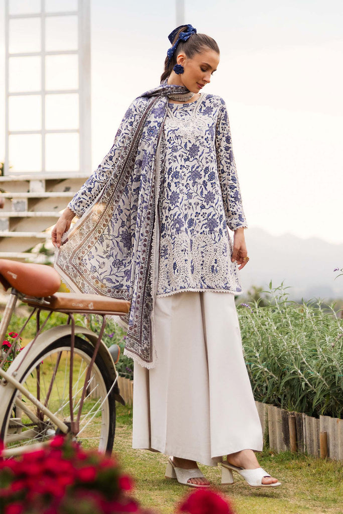 Maria.B Off White 3 Piece Embroidered Raw Silk Suit