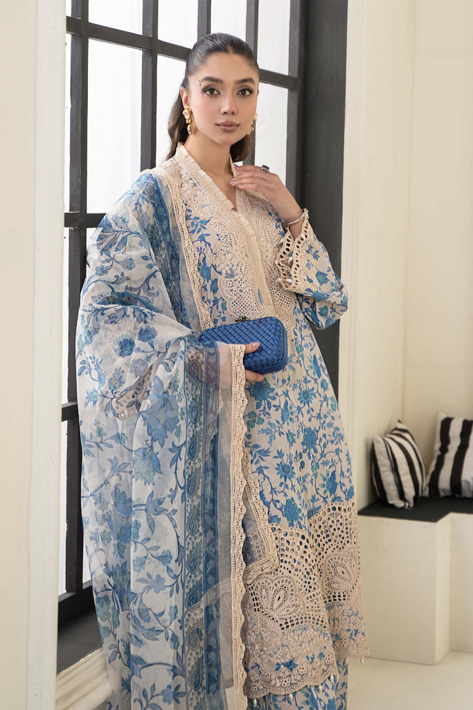 Maria.B Blue Embroidered Lawn 3 Piece Suit