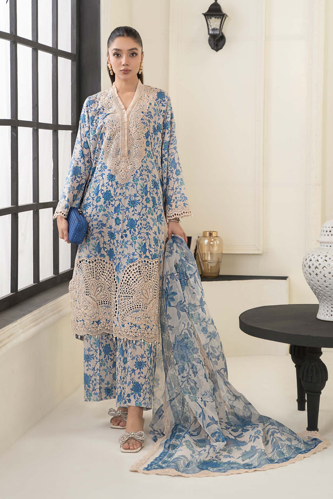 Maria.B Blue Embroidered Lawn 3 Piece Suit