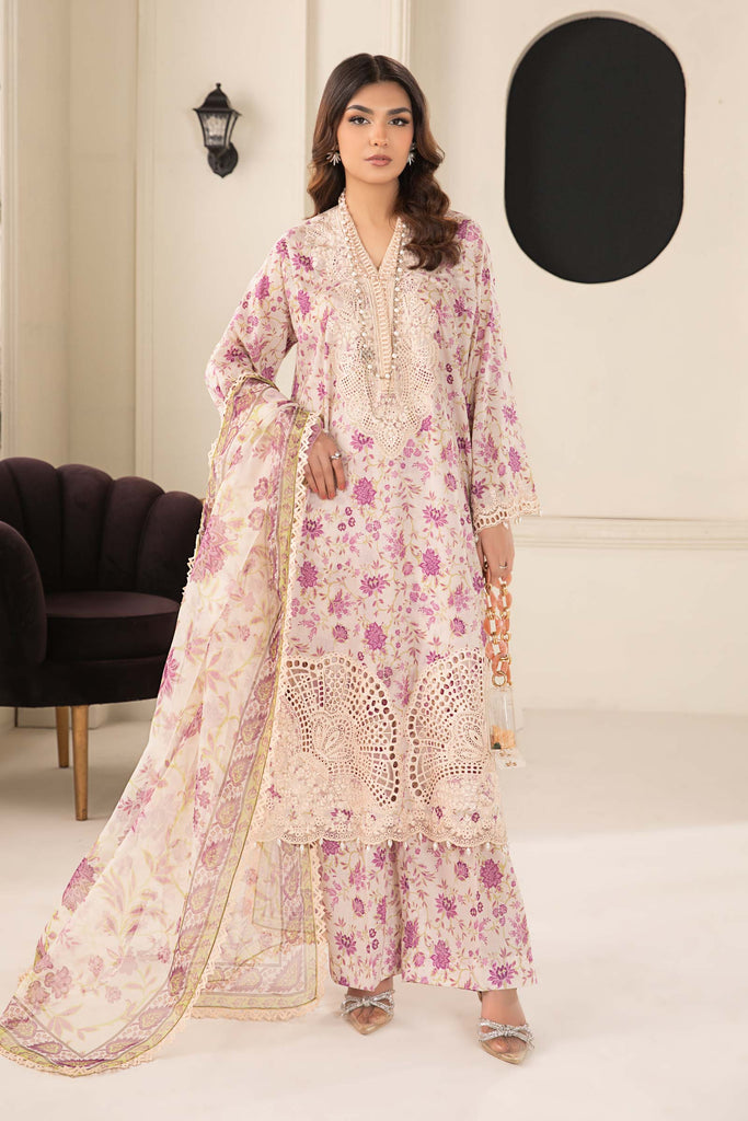 Purple Embroidered Lawn 3 Piece Suit for Women
