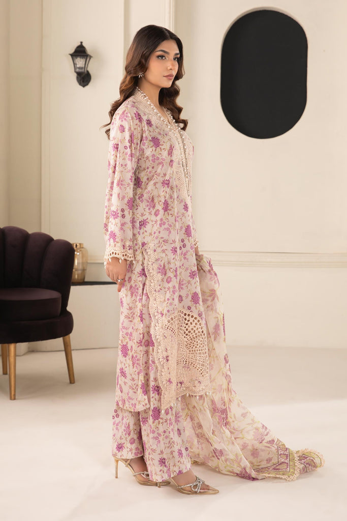Purple Embroidered Lawn 3 Piece Suit for Women