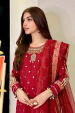 Load image into Gallery viewer, 3 Piece Embroidered Raw Silk Suit for Women - Maroon