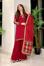 Load image into Gallery viewer, 3 Piece Embroidered Raw Silk Suit for Women - Maroon