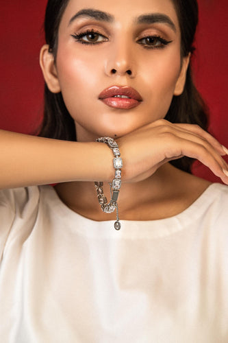 Silver Plated Zircon Chain - White Bracelet