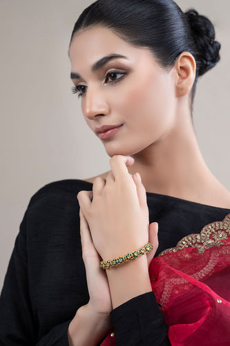 Floral Emerald Zircon Cuff - Green Bangle