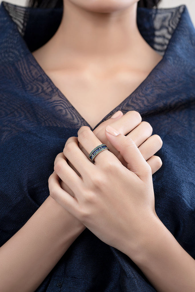 Blue Sapphire Baguette Band - Blue Ring