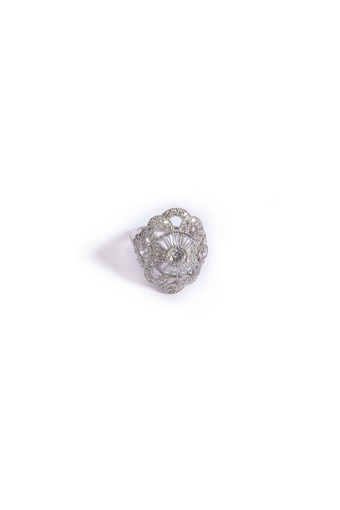 Victorian Arch Zircon Setting - White Ring