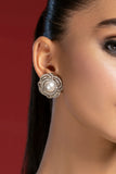 Pearl Crown Zircon Halo - White Earrings
