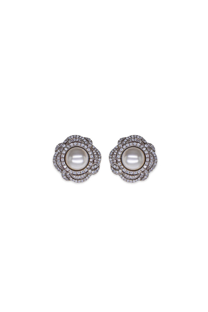 Pearl Crown Zircon Halo - White Earrings