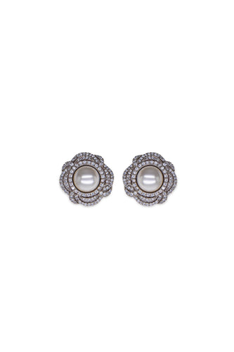 Pearl Crown Zircon Halo - White Earrings