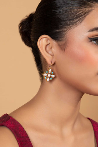 Pearl Turquoise Motif Design - White Studs