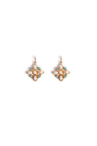 Pearl Turquoise Motif Design - White Studs