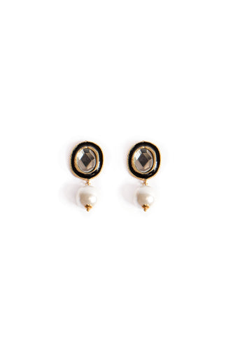Black Enamel Pearl Drop - Black Studs