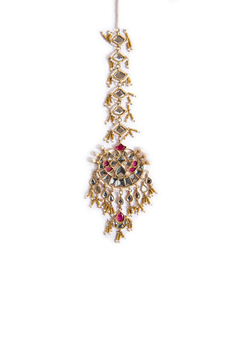 Bhawalpuri Watwa Maang Tikka - Red Jewelry