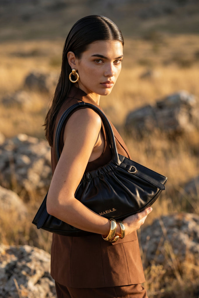 Black Gathered Hobo Bag