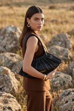 Load image into Gallery viewer, Black Gathered Hobo Bag