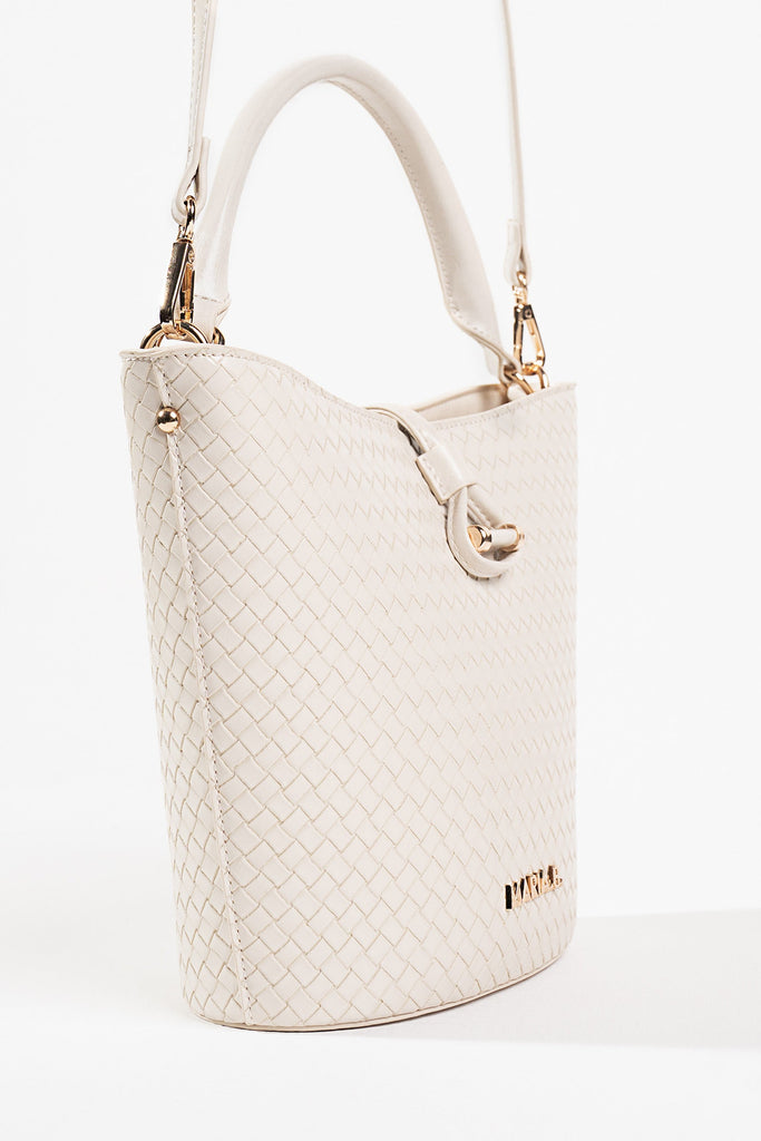 Off White Woven Bucket Bag