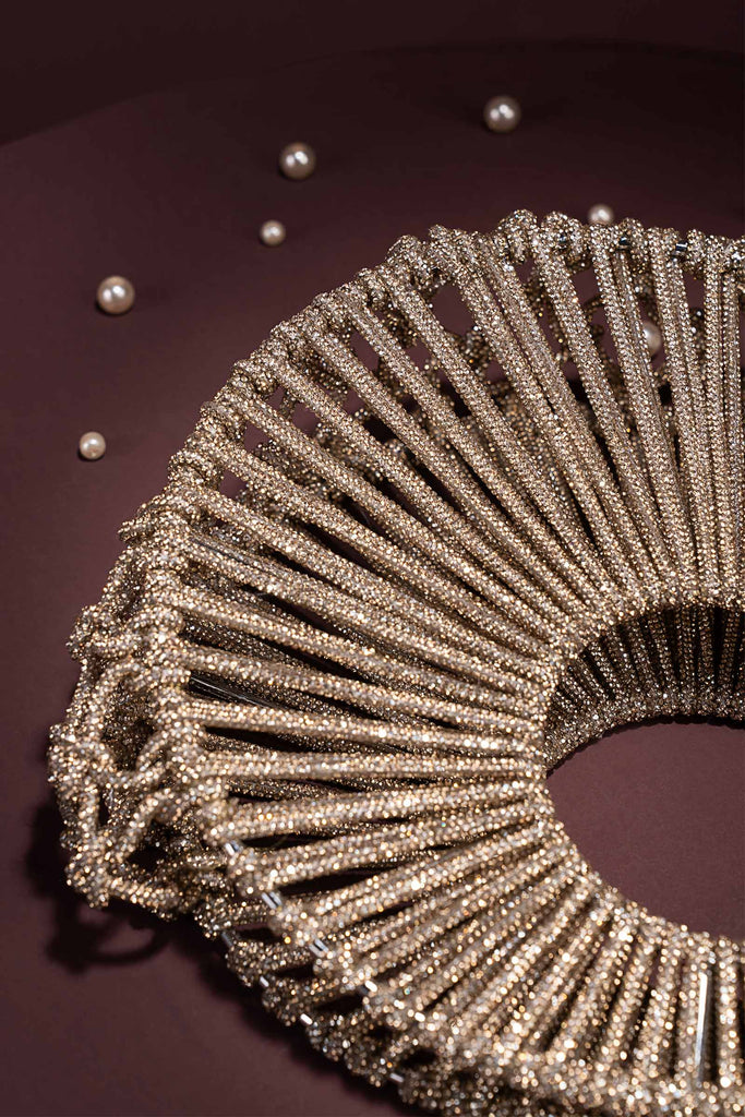 Gold Crystal Crescent Clutch
