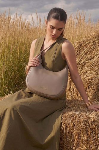 Khaki Brown Crescent Hobo Bag