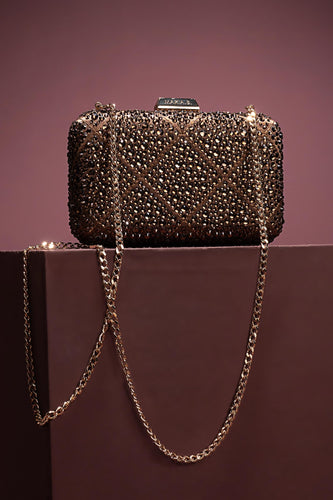 Satin Silk Shimmery Boxy Clutch in Brown