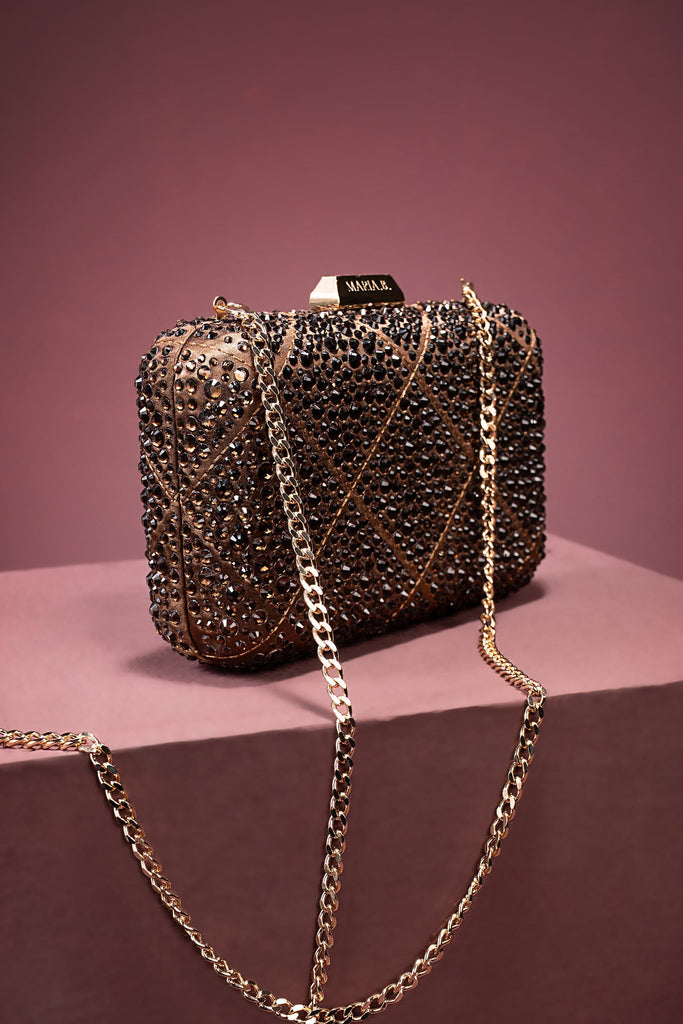 Satin Silk Shimmery Boxy Clutch in Brown